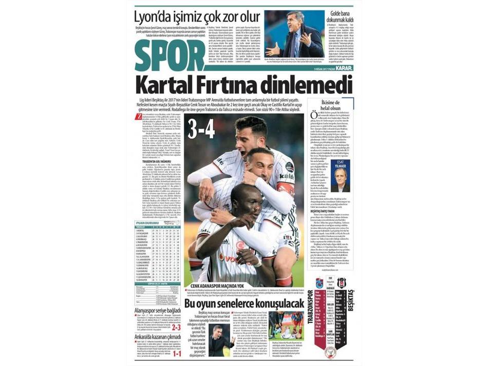 Karakartal - Beşiktaş Gazete Manşet (9 Nisan) Galeri